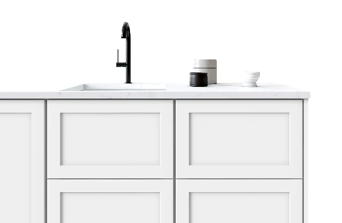 White bathroom vanity cabinetry with countertop and sink